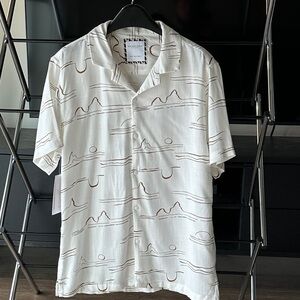 Denim & Flower White and Brown Camp Collar Shirt